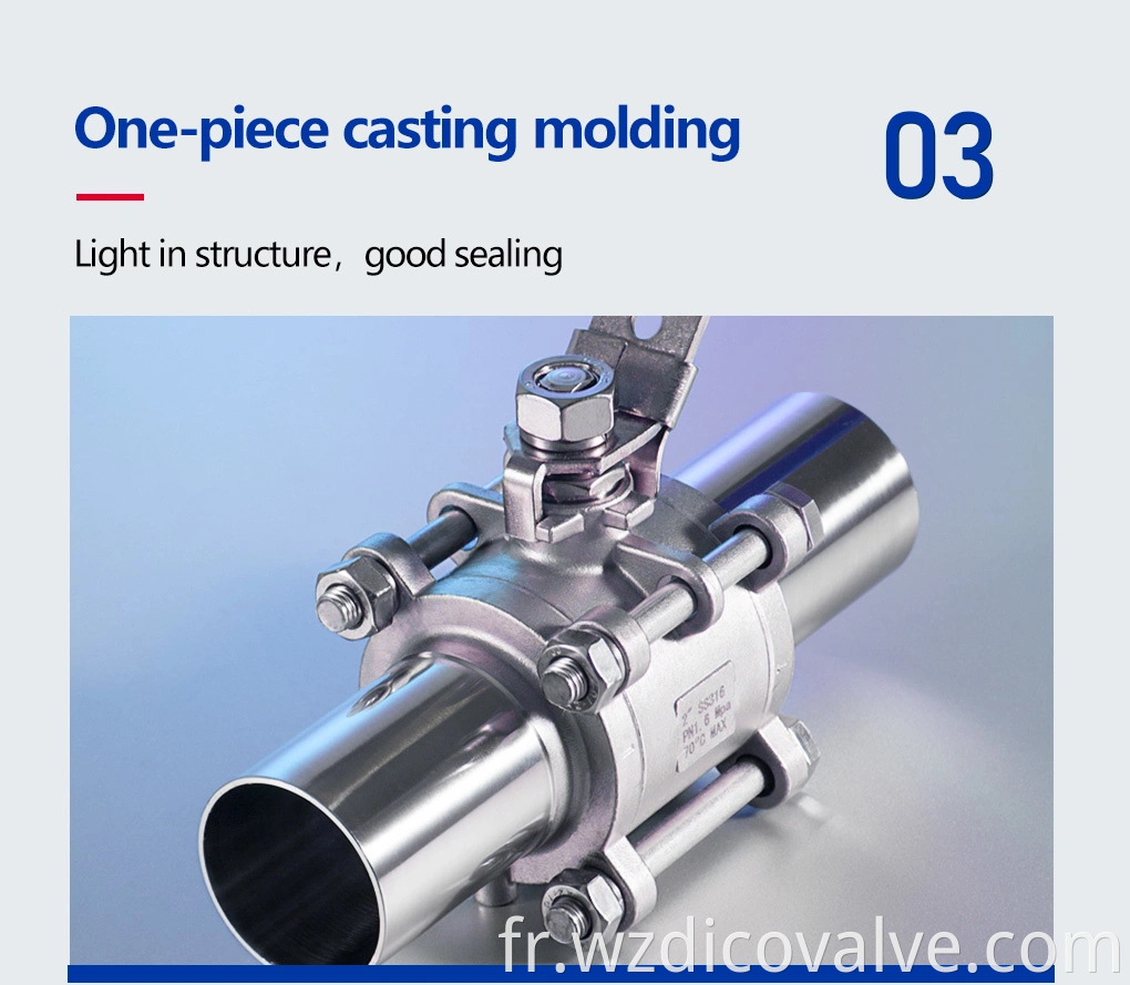 DICO Investment Casting Food Grade Sanitary Longueur BW End CF3 / CF3M 3PC VALVE DE BALLES